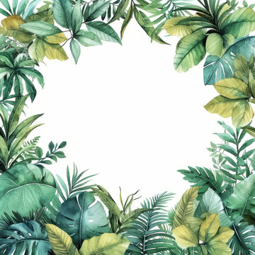 郁郁蔥蔥的綠葉和植物框架插圖