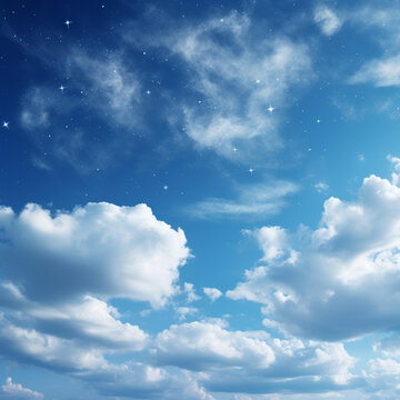 夜空中藍天白云和星星