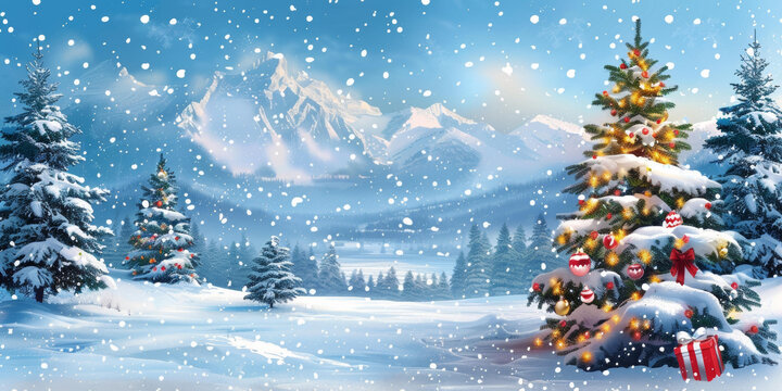 冬日雪景中的圣誕樹