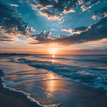 夕陽下的海灘