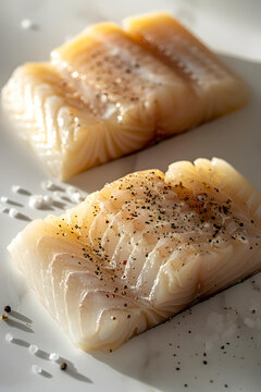 新鮮鱈魚(yú)片，佐以鹽和胡椒，準(zhǔn)備烹飪