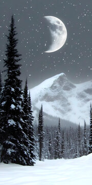 雪山月夜風景
