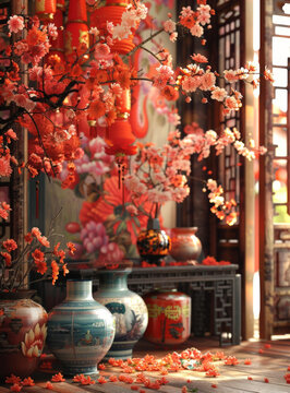 紅彤彤的中國風(fēng)室內(nèi)裝飾