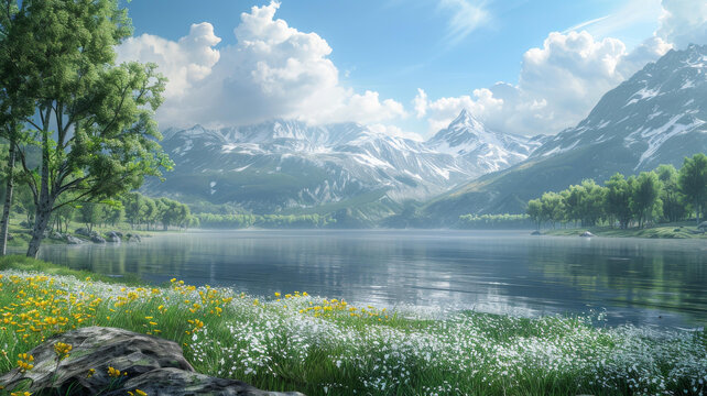 山河美景，碧水繁花