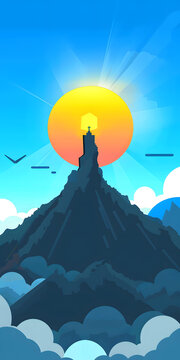 山峰日落
