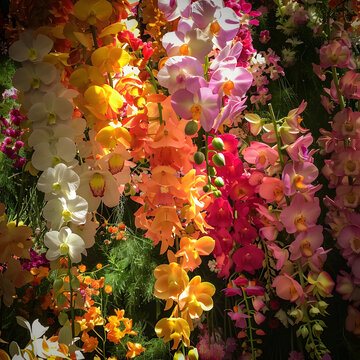 花園中盛開(kāi)的五彩蘭花