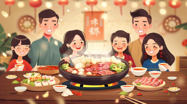 全家團(tuán)圓吃火鍋