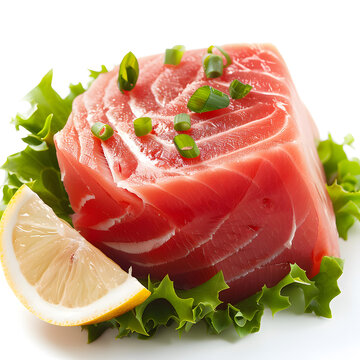 金槍魚牛排配檸檬和生菜