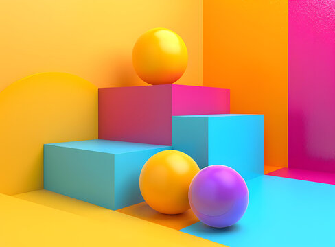 抽象幾何彩色圖形3D渲染