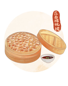 山西美食莜面栲栳栳水彩插畫