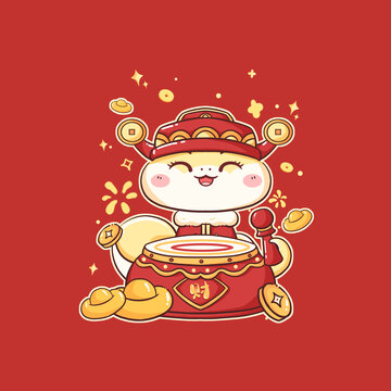 蛇年新年IP形象敲鼓