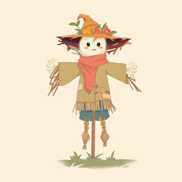 秋天稻草人插畫