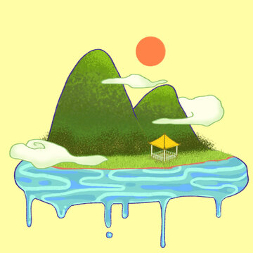 山水自然風(fēng)景手繪風(fēng)格插畫