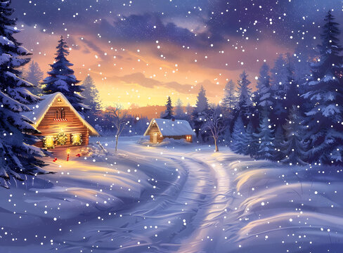 雪夜林中小屋