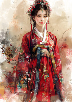 身穿韓國傳統(tǒng)服飾的美麗韓國女性