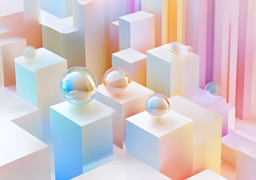 彩色幾何抽象圖形3D渲染