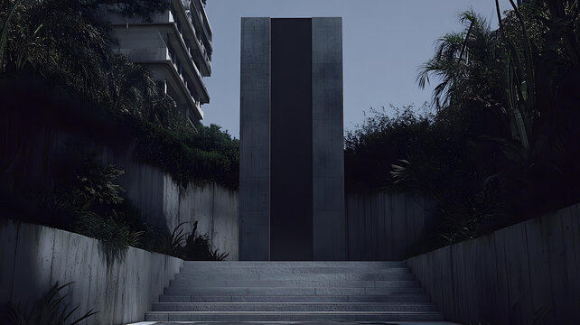 現(xiàn)代簡約建筑，混凝土墻和臺階