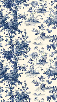 藍(lán)白瓷花鳥(niǎo)圖案