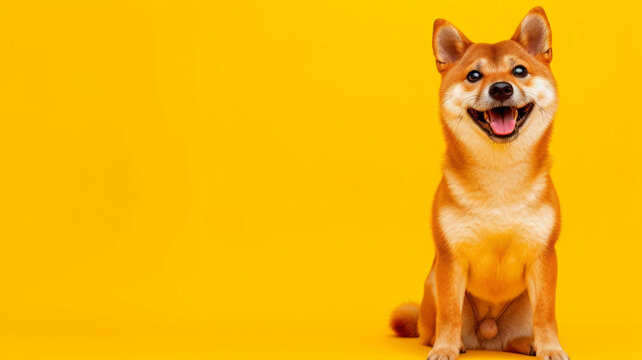 柴犬在黃色背景前的棚
