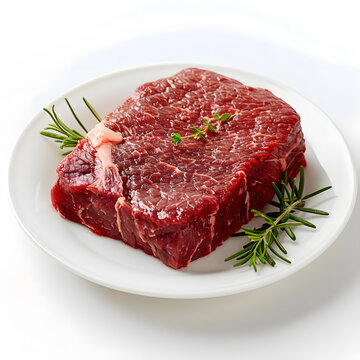 一塊生牛肉牛排配迷迭香和百里香