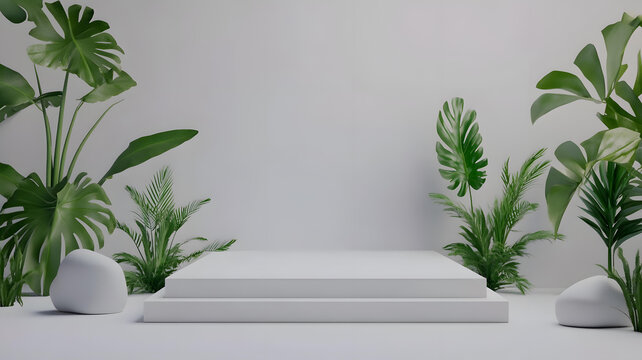 簡(jiǎn)約白色平臺(tái)綠植產(chǎn)品展示背景