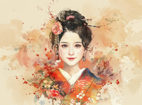 身穿和服的美麗日本女性