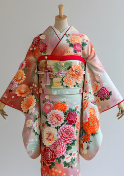 一件帶花卉圖案的和服