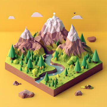 低多邊形山川河流風(fēng)景