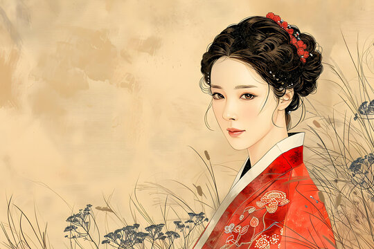 身穿傳統(tǒng)服飾的美麗韓國女子
