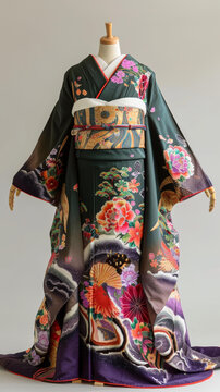 身穿帶花卉圖案和服的女性
