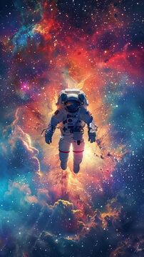 身穿宇航服的宇航員在浩瀚的宇宙中遨游