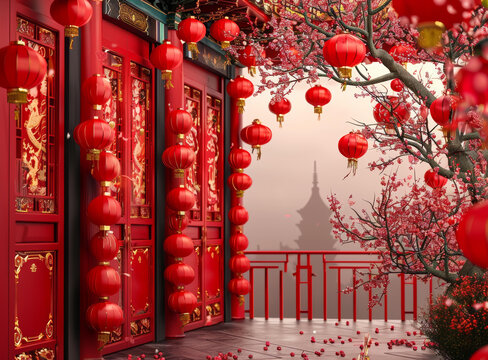 紅火喜慶的中國風建筑