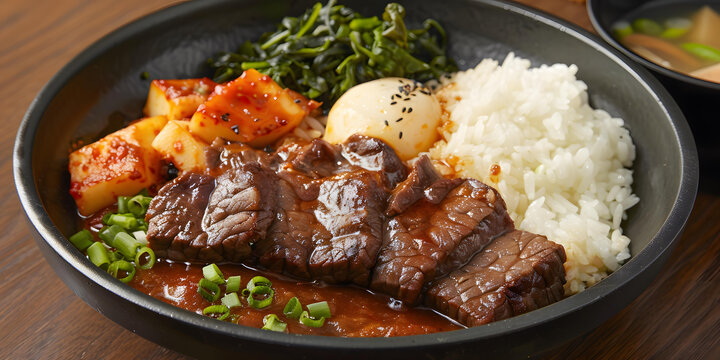 一碗美味的牛肉飯配泡菜