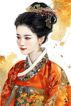 身穿韓國傳統(tǒng)服飾的美麗韓國女性