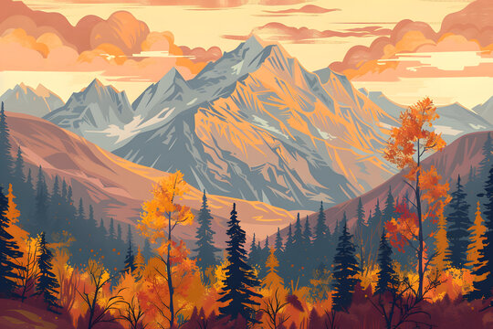 秋天的山脈風(fēng)景畫
