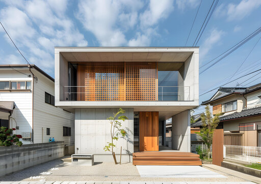 現(xiàn)代混凝土住宅木質(zhì)裝飾陽臺(tái)