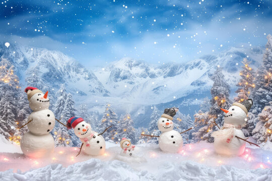 雪山圣誕節(jié)快樂雪人一家