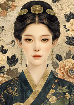身著傳統(tǒng)韓服的美麗韓國女性