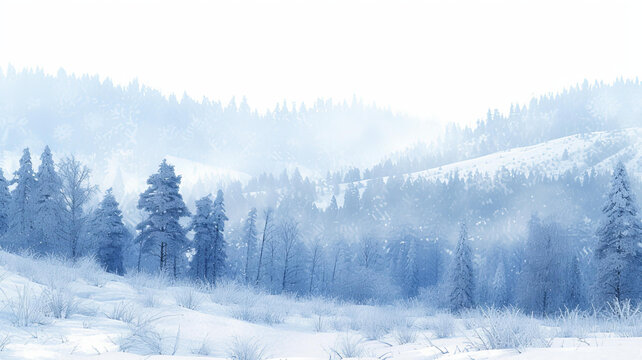 白雪皚皚的松樹山坡