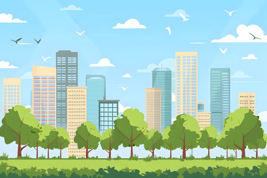 城市綠樹藍天風景