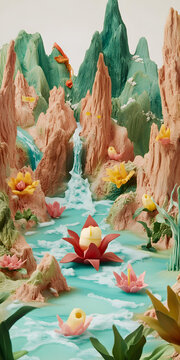 紙藝 山水 花
