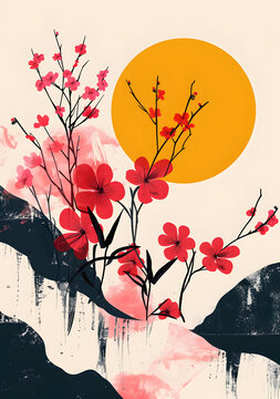 日出花開，日本風(fēng)格抽象藝術(shù)