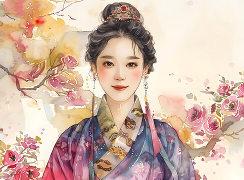 身穿韓國傳統(tǒng)服飾的韓國美女