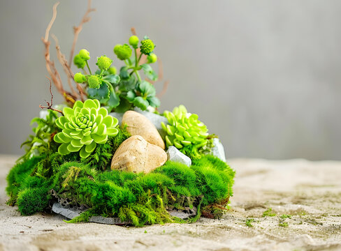 沙地上多肉植物和苔蘚