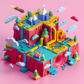 幾何圖形構成的夢幻世界3D