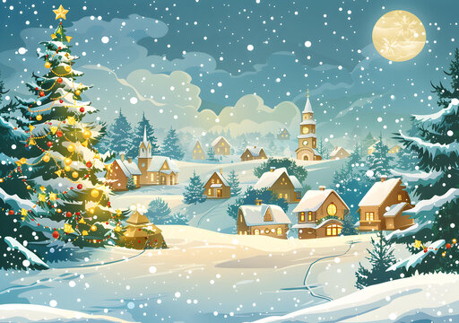 圣誕節的雪景村莊