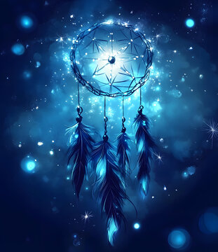 藍(lán)色羽毛捕夢(mèng)網(wǎng)夢(mèng)幻星空