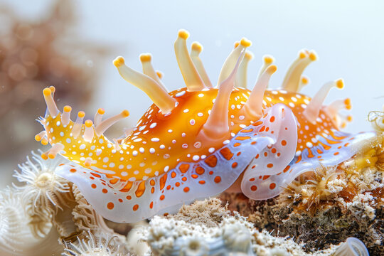 色彩鮮艷的海蛞蝓在海底爬行