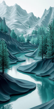 雪山河流的AI圖片