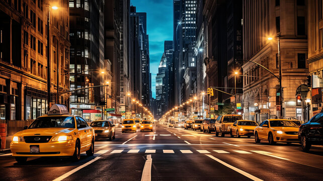 市街道上的黃色出租車(chē)夜景